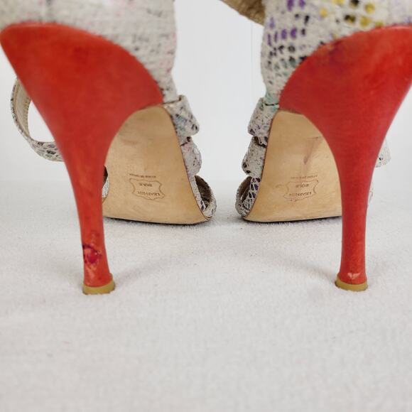 Stuart Weitzman womens rainbow snakeskin strappy high heel sandal size 8.5 - Picture 6 of 11